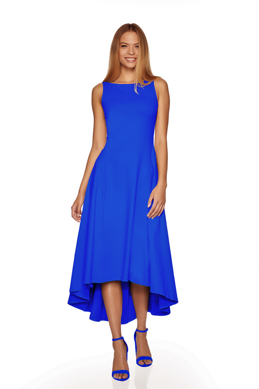 low back boatneck front high low dress